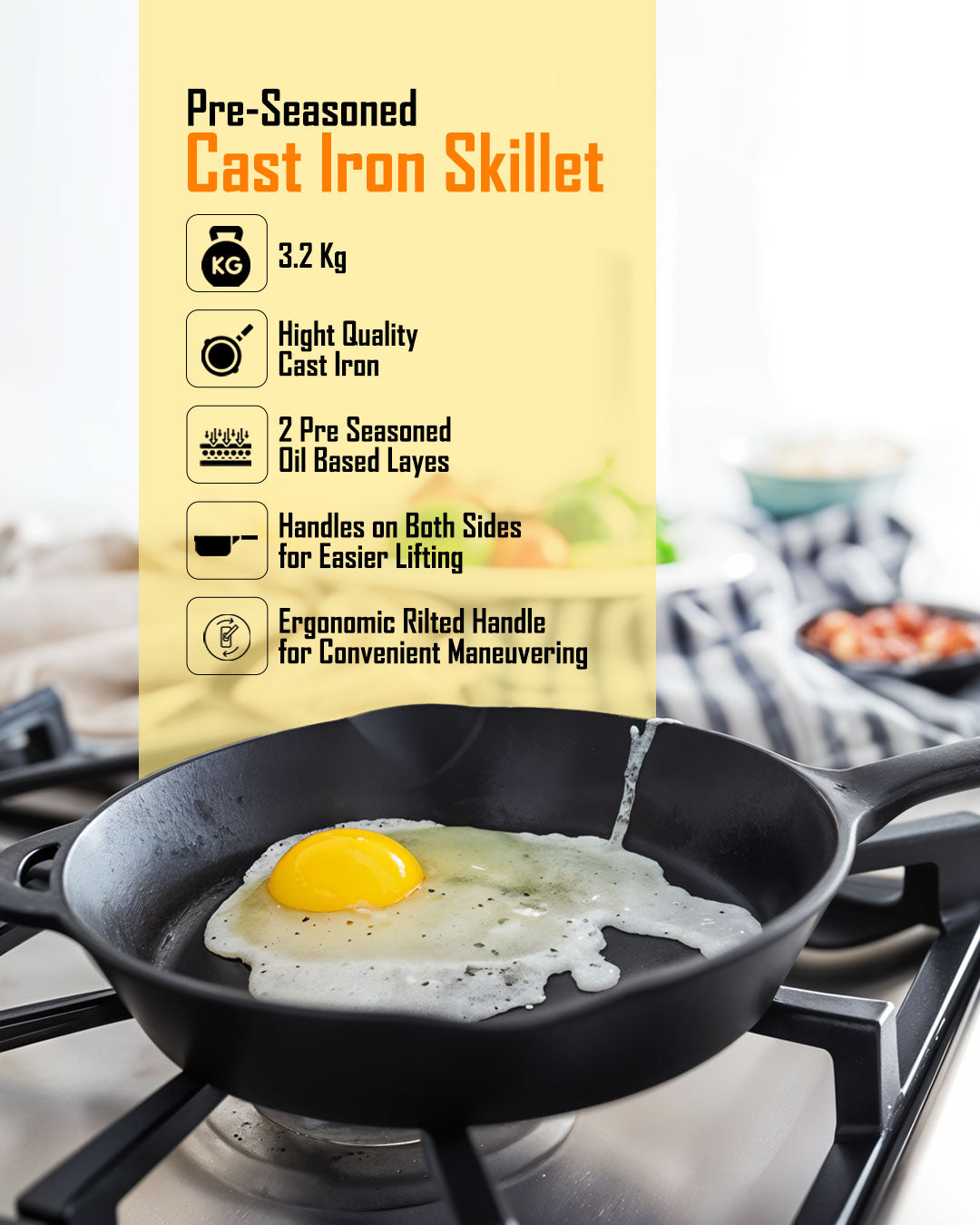 Utopia Kitchen Saute Fry Pan - Chefs Pan, Pre-Seasoned Cast Iron Skillet - Frying Pan 12.5 Inch - Safe Grill Cookware for Indoor & Outdoor Use - Cast Iron Pan - Cooking Gifts for Men & Women (Black)