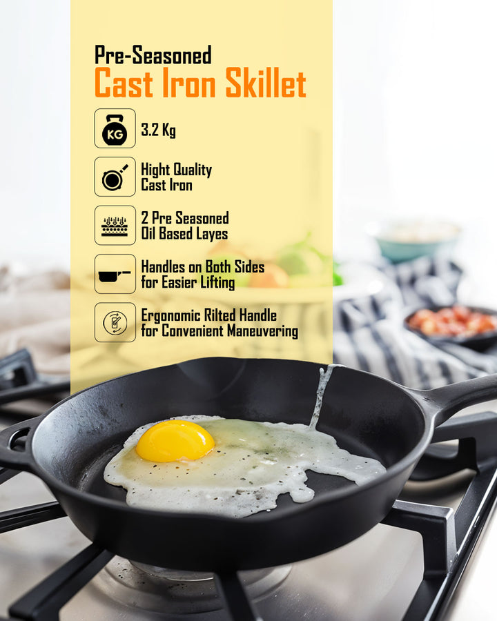 Utopia Kitchen Saute Fry Pan - Chefs Pan, Pre-Seasoned Cast Iron Skillet - Frying Pan 12.5 Inch - Safe Grill Cookware for Indoor & Outdoor Use - Cast Iron Pan - Cooking Gifts for Men & Women (Black)