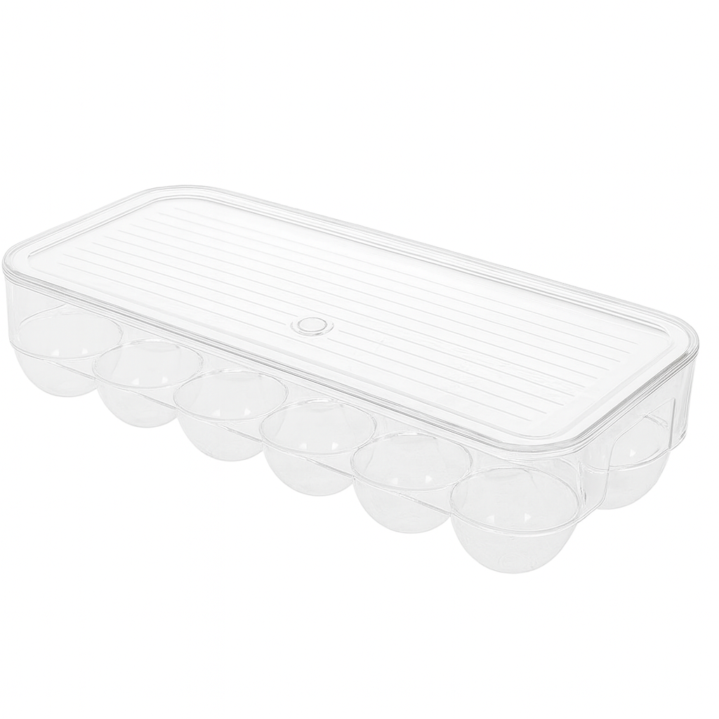 Beram Clear Seal Egg Storage Box Transparent Holder with Lid Clear PET Refrigerator Organizer with Grooved Design for Secure Egg Placement Stackable Fridge Storage Container