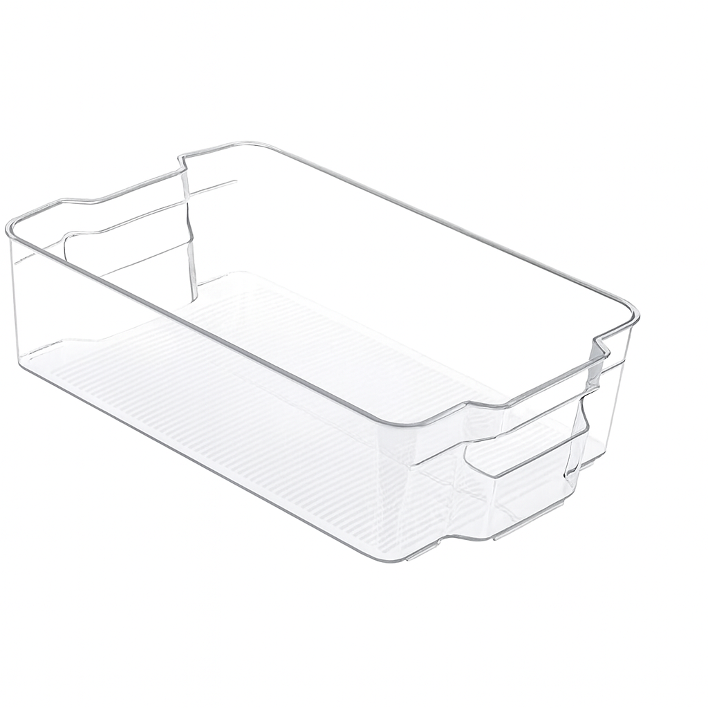 Beram PureNest XL Spacious Refrigerator Organizer Basket Transparent Rectangular Fridge Storage Bin Clear PET Box with Handles Stackable Pantry Freezer Container BPA-Free Multipurpose Kitchen Storage