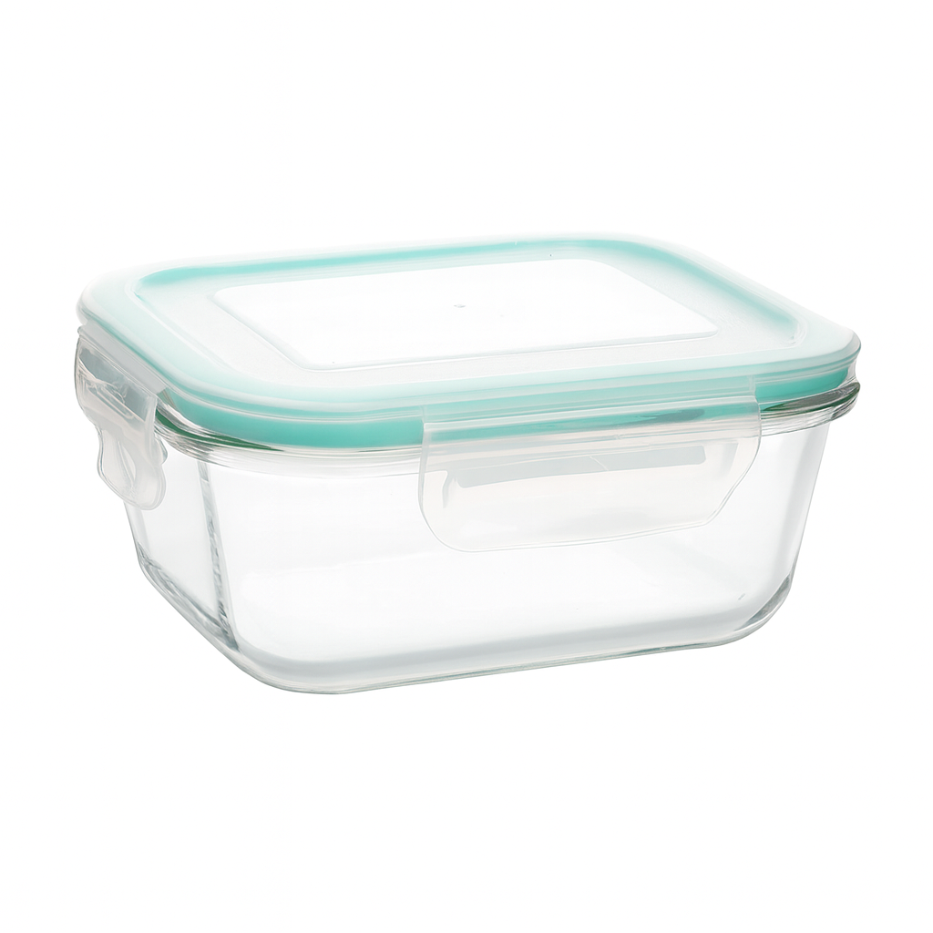 Beram Glass Food Storage Container with Lid 18.6×14.1×6.2 cm – Oven Safe Transparent Borosilicate Glass Box with Silicone Seal Airtight Leakproof Meal Prep Container for Oven Microwave Fridge & Freeze