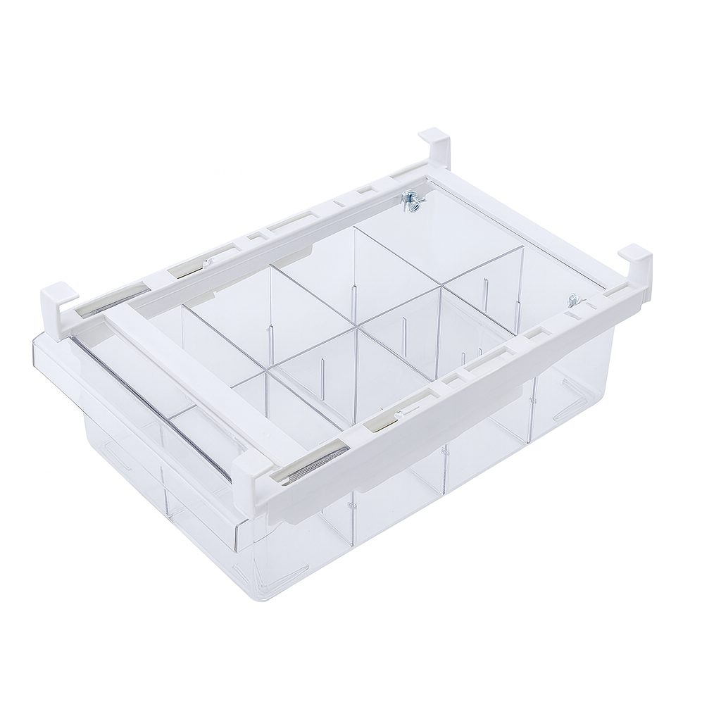 Beram Pull-Out Refrigerator Drawer Extendable Organizer Box Rectangular Fridge Under Shelf Organizer Bin PET ABS Iron Sliding Storage Box for Cheese Deli Meat Drinks Fruits & Vegetables