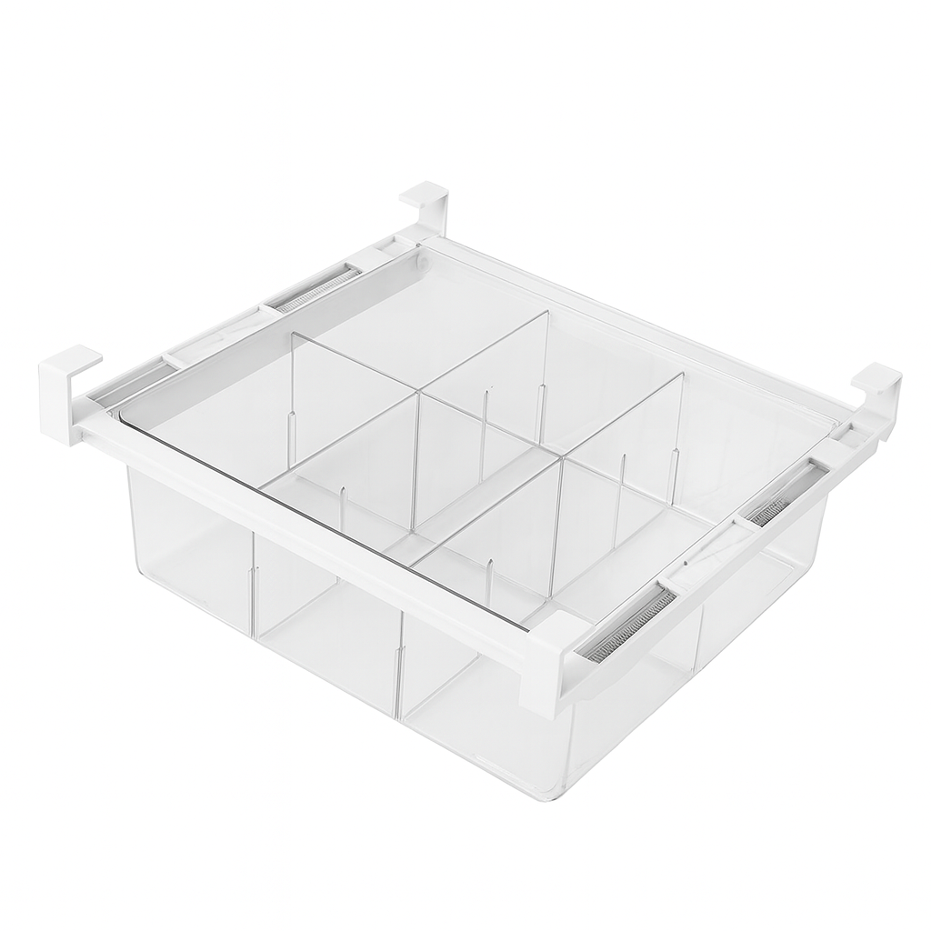 Beram Pull-Out Refrigerator Drawer Extendable Organizer Box Rectangular Fridge Under Shelf Organizer Bin PET ABS Iron Sliding Storage Box for Cheese Deli Meat Drinks Fruits & Vegetables