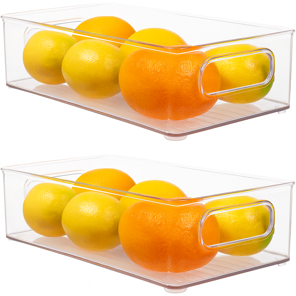 Beram PureNest – Sleek Transparent Storage Basket for Home & Kitchen Clear PET Organizer Bin with Handles Rectangular Container for Pantry Fridge Freezer Cabinets BPA-Free Multipurpose Storage Box