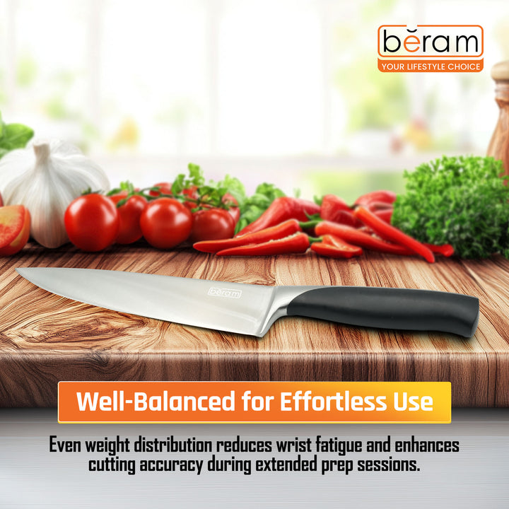 BERAM 8 Inch Professional Chef Knife with ABS Handle 3CR13 Stainless Steel Blade Garnishing Knives Daily Use Sharp Edge Multipurpose Cooking Knife for Chopping Slicing Mincing