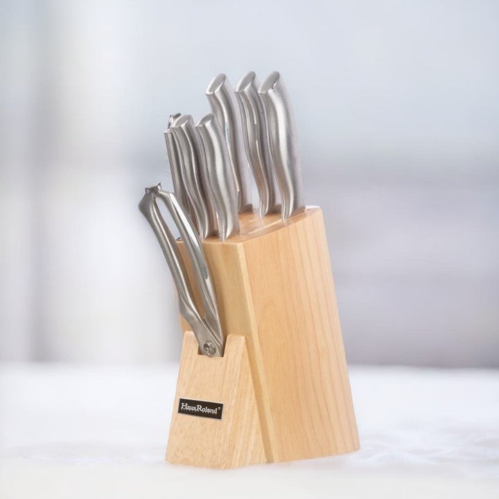 8 Pieces Steel Knife Set Wooden Block