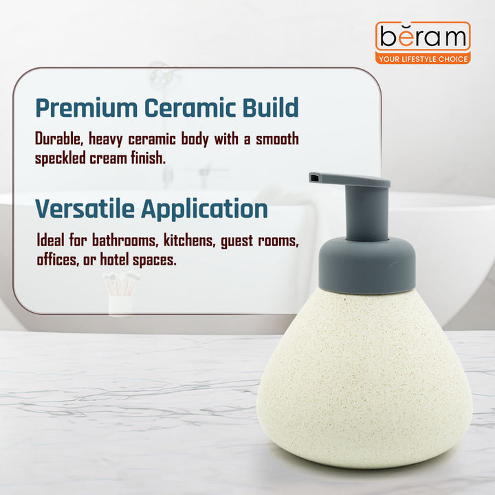 Beram Pear-Shaped Soap Dispenser 380ml Matte Ceramic Lotion Pump Bottle Elegant Countertop Bathroom Accessory for Hand Soap Sanitizer or Shampoo(Dotted Pear Black and White)