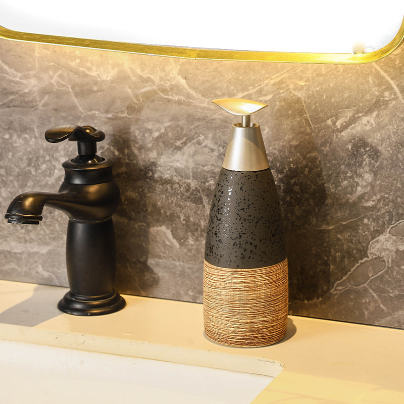 Beram Ceramic Soap Dispenser Hand Pump Bottle with Dotted Stripes Design Refillable Bathroom or Kitchen Countertop Accessory Elegant and Premium Touch