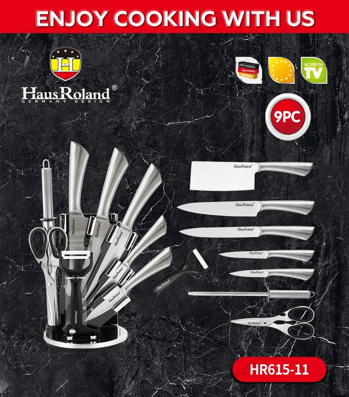 9 Pieces Kitchen Knife Set with Spinning Block