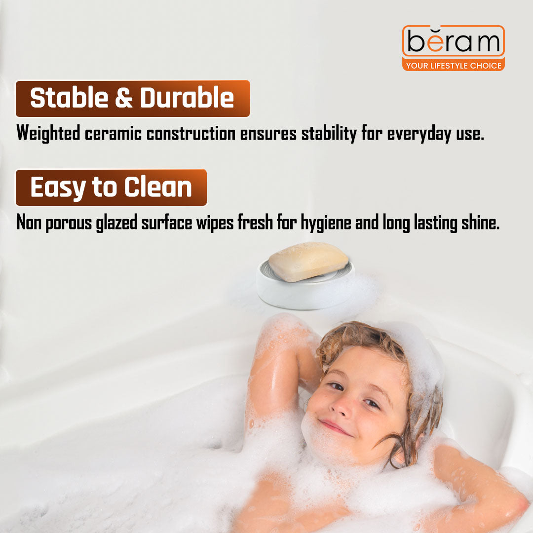 Beram 4Pcs Ceramic Bathroom and Kitchen Accessory Set Elegant Floral Embossed Design Toileteries with Soap Dispenser Tumbler/Toothbrush holder & Soap Dish White & Black Flower design (4 Pieces Set)