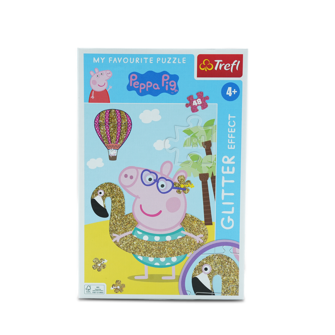 Trefl Peppa Pig Glitter Effect Puzzle – 48-Piece Jigsaw Puzzle for Kids 4+, Features Sparkling Glitter Design, Enhances Cognitive Skills and Hand-Eye Coordination, Durable and Fun Educational Toy