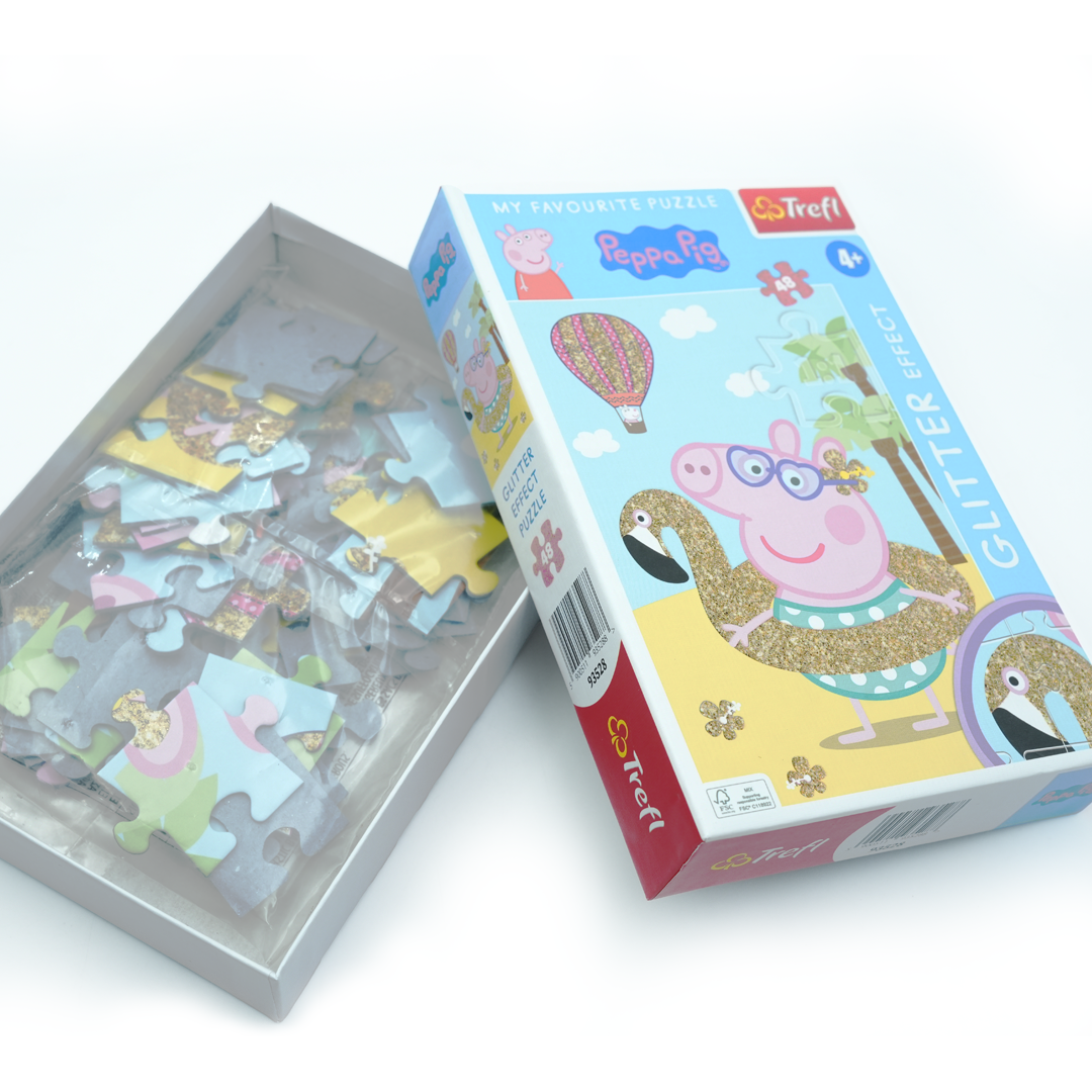 Trefl Peppa Pig Glitter Effect Puzzle – 48-Piece Jigsaw Puzzle for Kids 4+, Features Sparkling Glitter Design, Enhances Cognitive Skills and Hand-Eye Coordination, Durable and Fun Educational Toy
