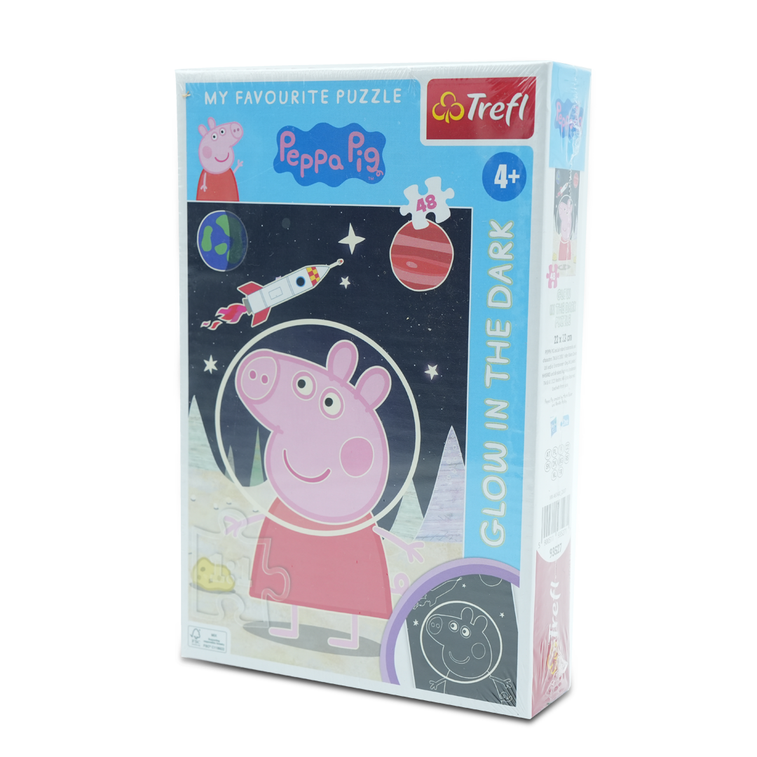 Trefl Peppa Pig Glow in the Dark Puzzle – 48-Piece Jigsaw Puzzle for Kids 4+, Features Glow-in-the-Dark Elements, Enhances Cognitive Skills and Hand-Eye Coordination, Durable and Engaging Educational Toy