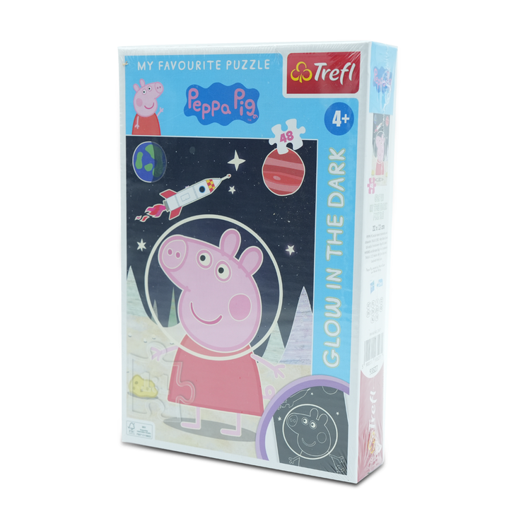 Trefl Peppa Pig Glow in the Dark Puzzle – 48-Piece Jigsaw Puzzle for Kids 4+, Features Glow-in-the-Dark Elements, Enhances Cognitive Skills and Hand-Eye Coordination, Durable and Engaging Educational Toy