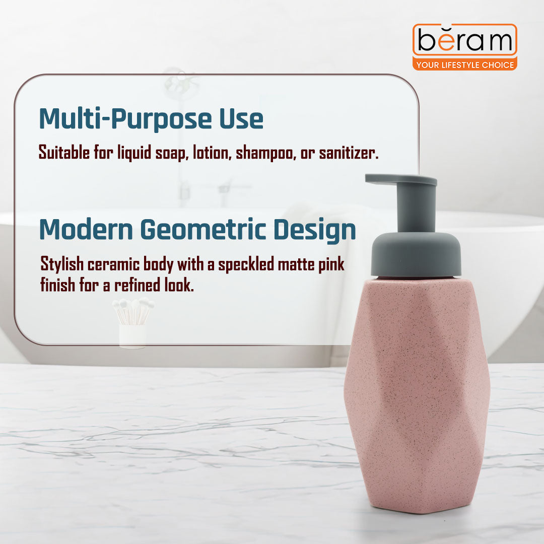 Beram Hexagon shaped Ceramic Liquid Soap Dispenser 350ml Modern Faceted Design with Black Pump Refillable 350ml Dotted Lotion & Hand Soap Dispenser for Bathroom & Kitchen