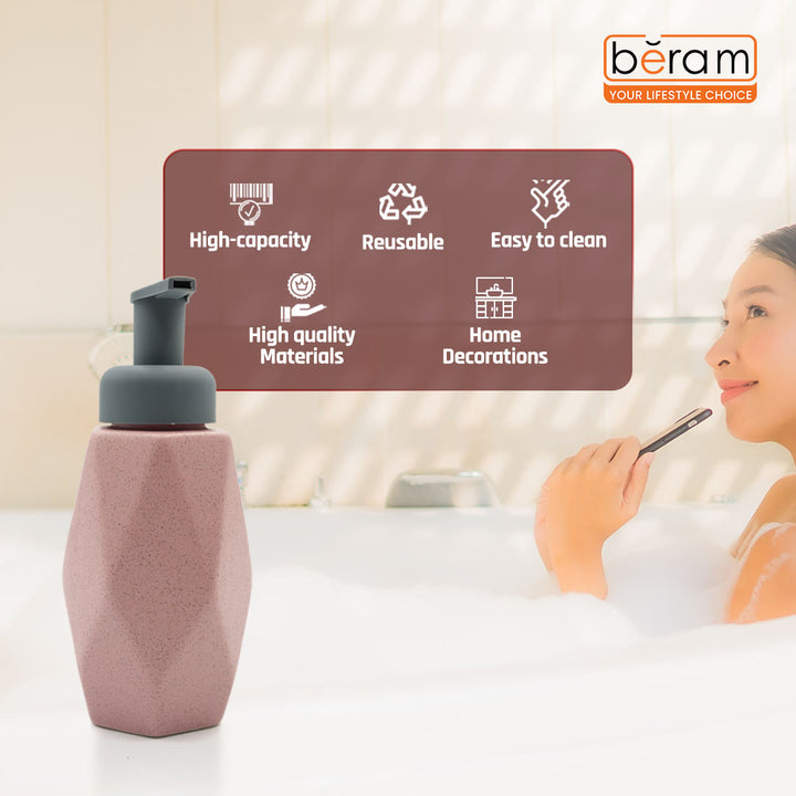 Beram Hexagon shaped Ceramic Liquid Soap Dispenser 350ml Modern Faceted Design with Black Pump Refillable 350ml Dotted Lotion & Hand Soap Dispenser for Bathroom & Kitchen