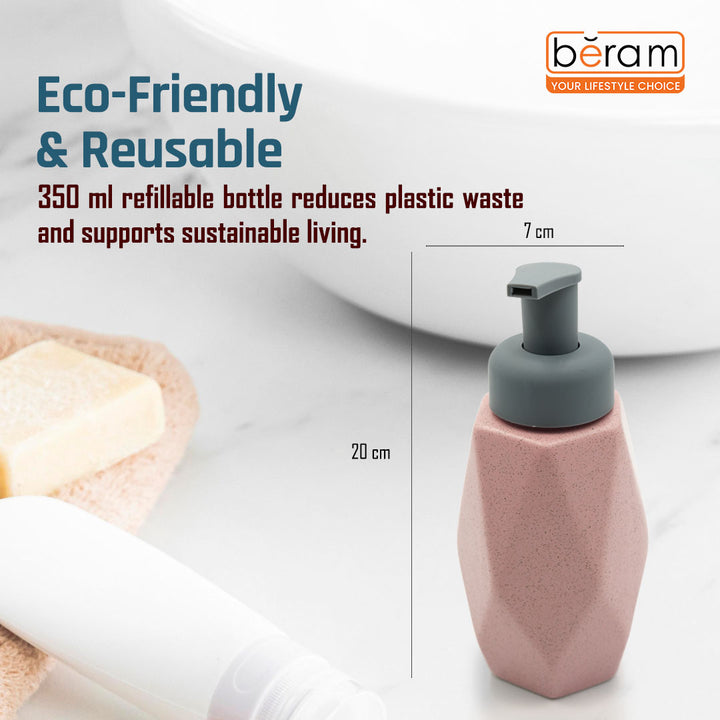 Beram Hexagon shaped Ceramic Liquid Soap Dispenser 350ml Modern Faceted Design with Black Pump Refillable 350ml Dotted Lotion & Hand Soap Dispenser for Bathroom & Kitchen