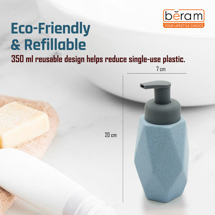 Beram Hexagon shaped Ceramic Liquid Soap Dispenser 350ml Modern Faceted Design with Black Pump Refillable 350ml Dotted Lotion & Hand Soap Dispenser for Bathroom & Kitchen