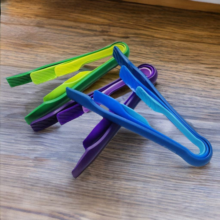 BERAM Plastic Kitchen Tongs Set of 3 Food Serving and BBQ Tongs for Bread Salad Fruit Buffet and Grilling Durable BPA Free Reusable Utility Tongs for Home Party and Daily Use