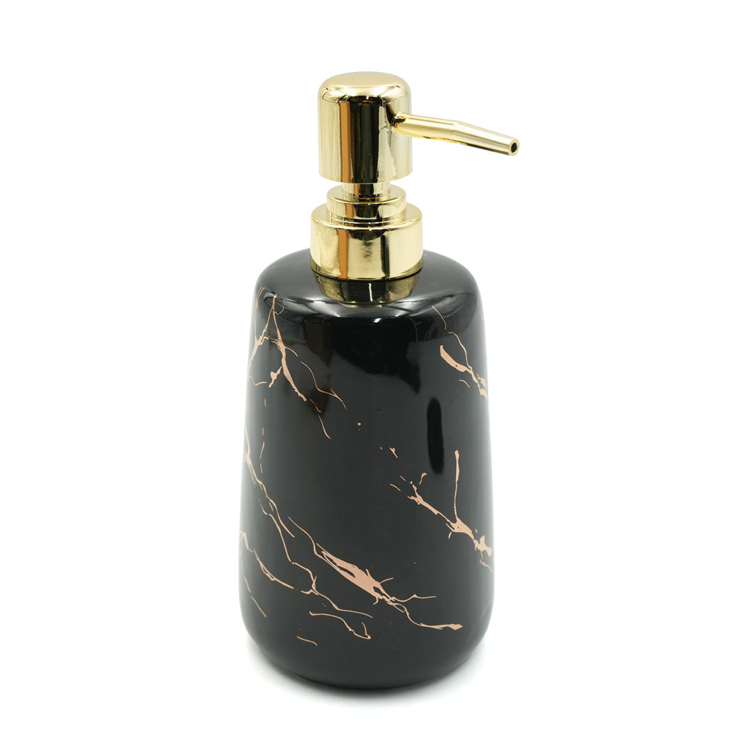 Beram Marble Soap Dispenser 400ml Multi-Purpose Ceramic Pump for Hand Soap Lotion Sanitizer or Shampoo Glossy Black and Gold Marble Look Bathroom (Gold and Black)