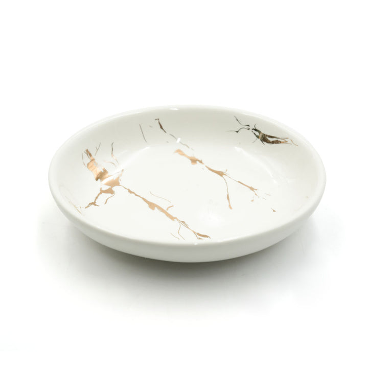 Beram Ceramic Bathroom Accessory Marble Gold and White Round Tip 4PCS Set Includes lotion dispenser toothbrush holder (2in1 Holder) tumbler and soap dish Luxury Glossy white ceramic