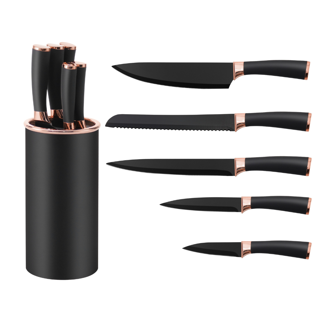 6 pieces Black and Rose Gold Knife Set