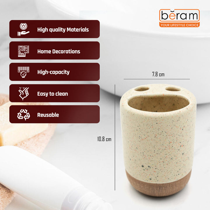 Beram 4pcs Multidots Brown Ceramic Bathroom Accessory Set Terrazzo Finish with Soap Dispenser Tumbler Toothbrush Holder and Soap Dish perfect for bathroom or kitchen countertop