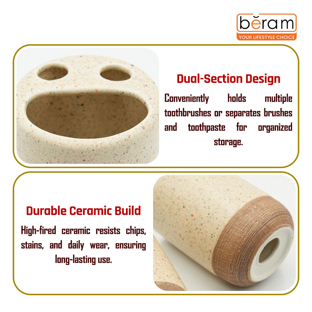Beram 4pcs Multidots Brown Ceramic Bathroom Accessory Set Terrazzo Finish with Soap Dispenser Tumbler Toothbrush Holder and Soap Dish perfect for bathroom or kitchen countertop