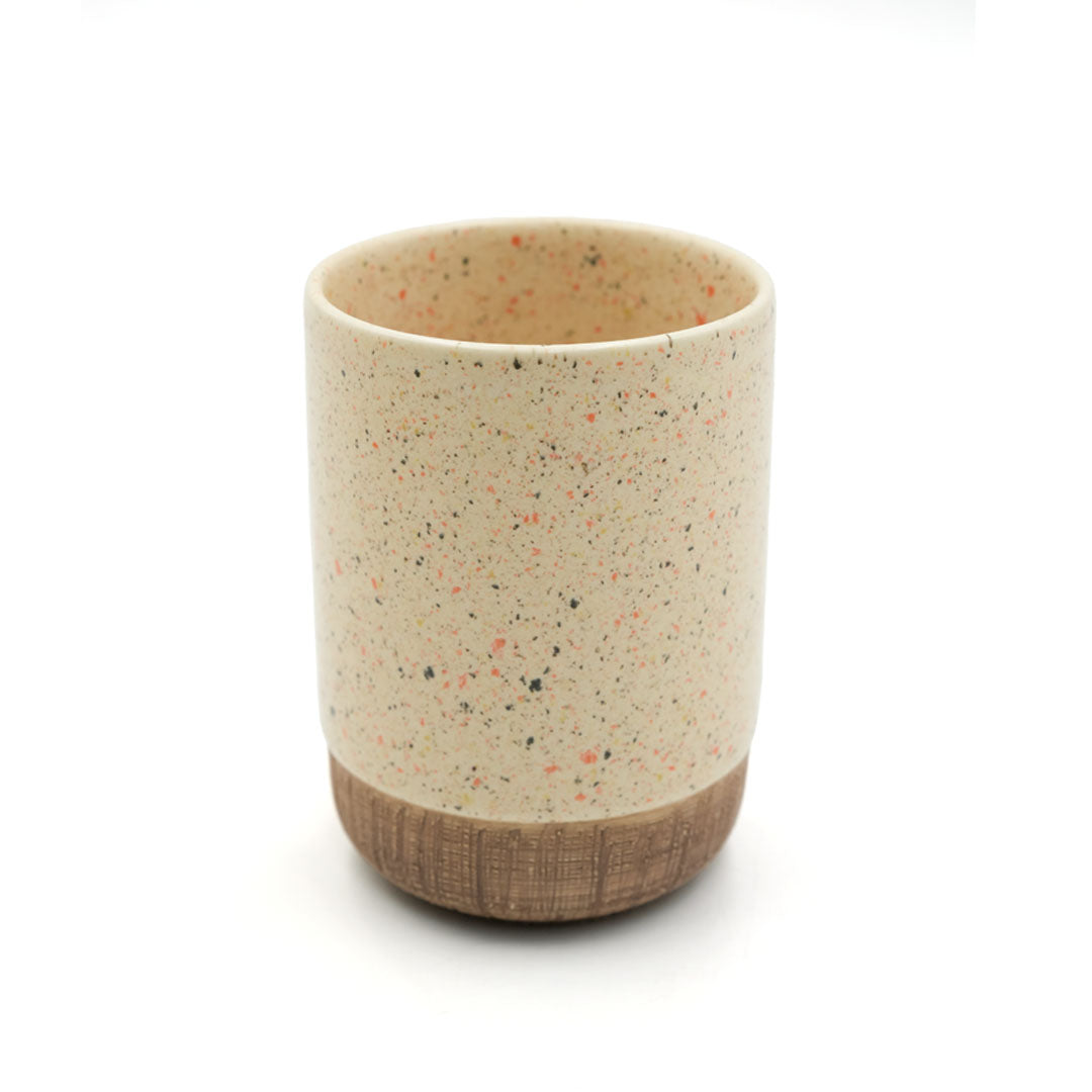 Beram 4pcs Multidots Brown Ceramic Bathroom Accessory Set Terrazzo Finish with Soap Dispenser Tumbler Toothbrush Holder and Soap Dish perfect for bathroom or kitchen countertop