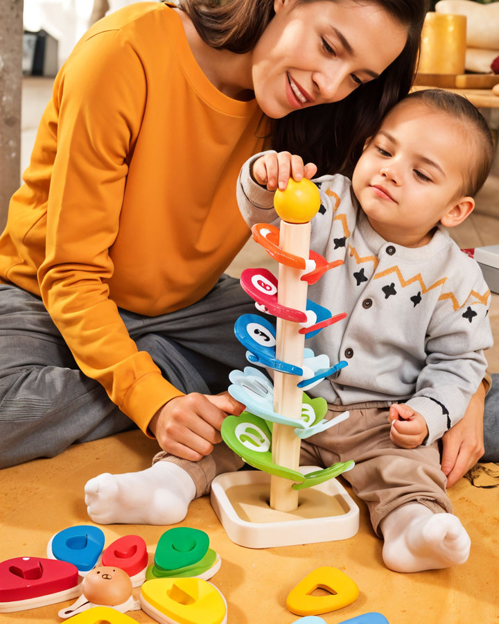 Playtive Musical Marble Tree – 23-Piece Wooden Sound Tree Toy for Kids Ages 3+ | Interactive Klangbaum with Colorful Leaves & Melodic Sound | STEM Learning Montessori Toy | Real Wood Construction | Easy Assembly | TÜV Certified | Fun & Educational