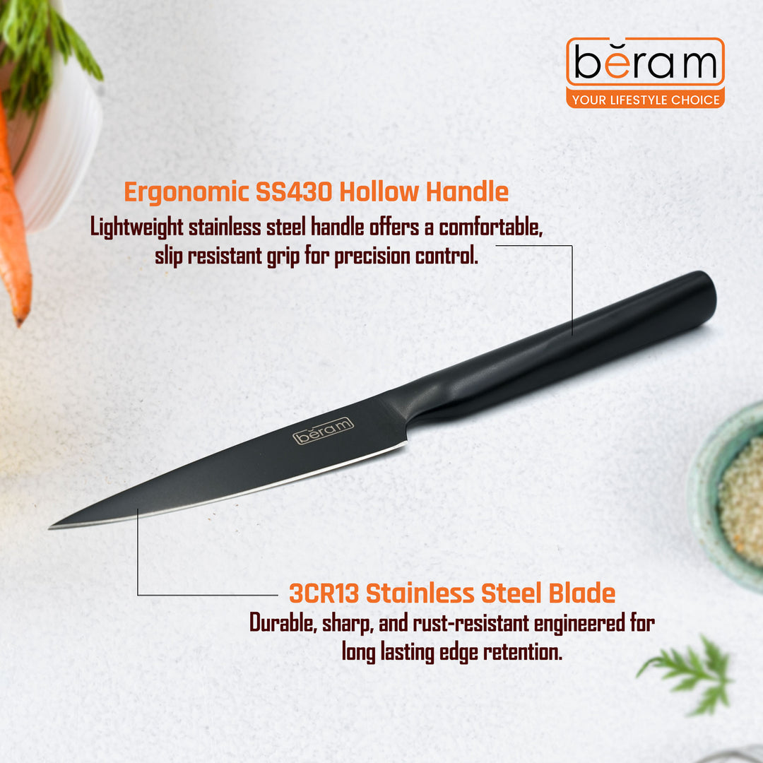 BERAM 3.5 Inch Paring Knife Black Oxide Coated 3CRStainless Steel Blade with SS430 Handle Non-Stick Scratch-Resistant Precision Knife for Peeling Trimming  Garnishing