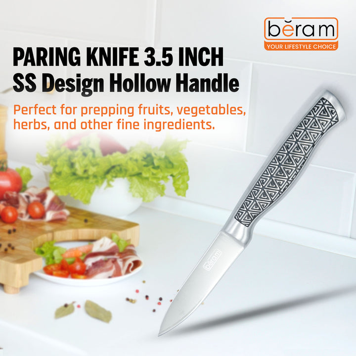 BERAM 3.5 Inch Paring Knife 3CR 13 Stainless Steel Blade Precision Knife for Peeling Trimming and Garnishing Compact and Durable Kitchen Tool  SS Design Hollow Handle