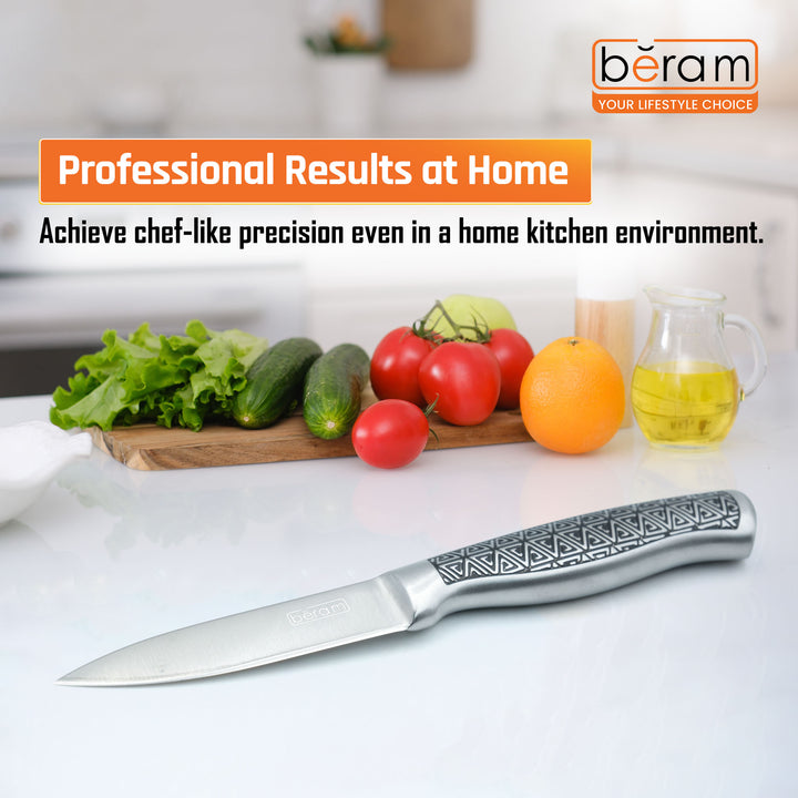 BERAM 3.5 Inch Paring Knife 3CR 13 Stainless Steel Blade Precision Knife for Peeling Trimming and Garnishing Compact and Durable Kitchen Tool  SS Design Hollow Handle