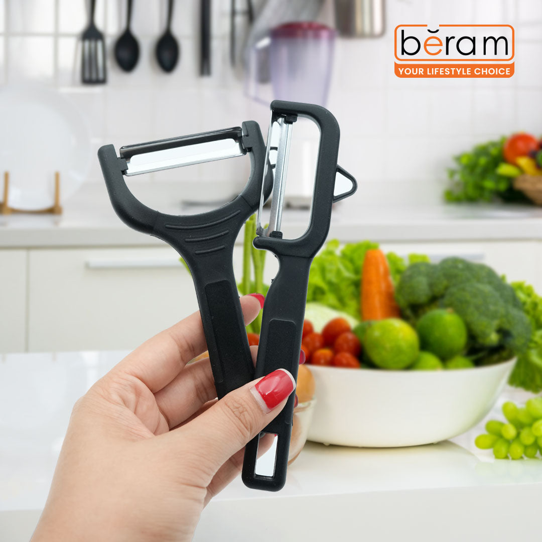 2-Piece Peeler Set, Ergonomic Handheld Peelers for Fruits & Vegetables BPA-Free Dishwasher Safe Includes Potato Eye Remover Sharp Blades for Effortless Peeling (Black)