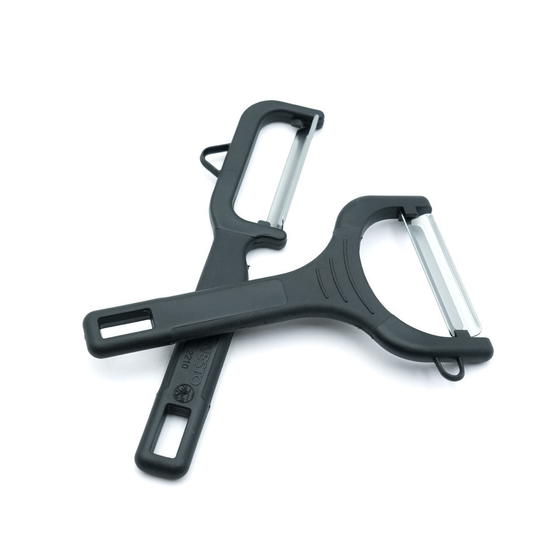 2-Piece Peeler Set, Ergonomic Handheld Peelers for Fruits & Vegetables BPA-Free Dishwasher Safe Includes Potato Eye Remover Sharp Blades for Effortless Peeling (Black)