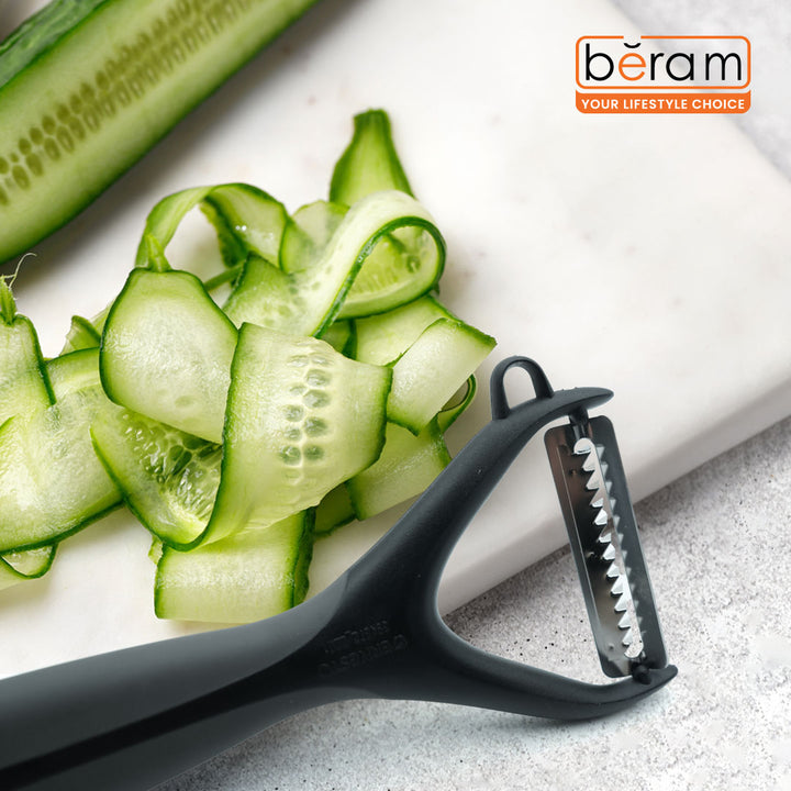 2-Piece Peeler Set, Ergonomic Handheld Peelers for Fruits & Vegetables BPA-Free Dishwasher Safe Includes Potato Eye Remover Sharp Blades for Effortless Peeling (Black)