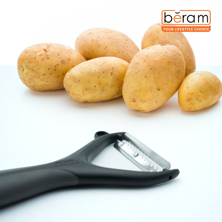 Beram Julienne Vegetable Peeler with Stainless Steel Blade Ergonomic Non-Slip Handle BPA-Free & Dishwasher Safe Carrot, Zucchini Potato Cucumber Cutter & Slicer for Salads Stir Fry & Garnishing (Black)