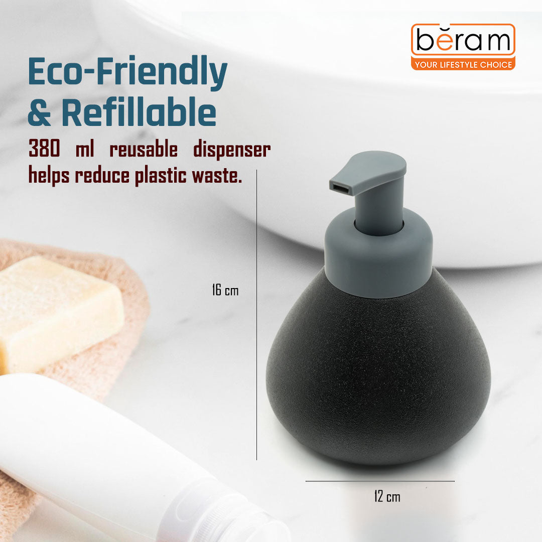 Beram Pear-Shaped Soap Dispenser Bathroom Accessory 380ml Matte Ceramic Lotion Pump Bottle Elegant Countertop Accessory for Hand Soap Sanitizer or Shampoo (Plain Pear Black)