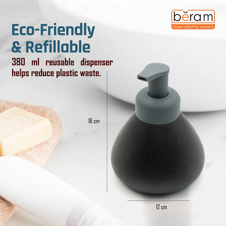 Beram Pear-Shaped Soap Dispenser Bathroom Accessory 380ml Matte Ceramic Lotion Pump Bottle Elegant Countertop Accessory for Hand Soap Sanitizer or Shampoo (Plain Pear Black)
