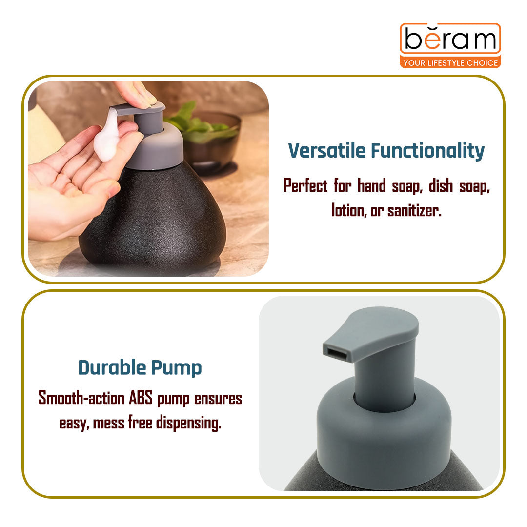 Beram Pear-Shaped Soap Dispenser Bathroom Accessory 380ml Matte Ceramic Lotion Pump Bottle Elegant Countertop Accessory for Hand Soap Sanitizer or Shampoo (Plain Pear Black)
