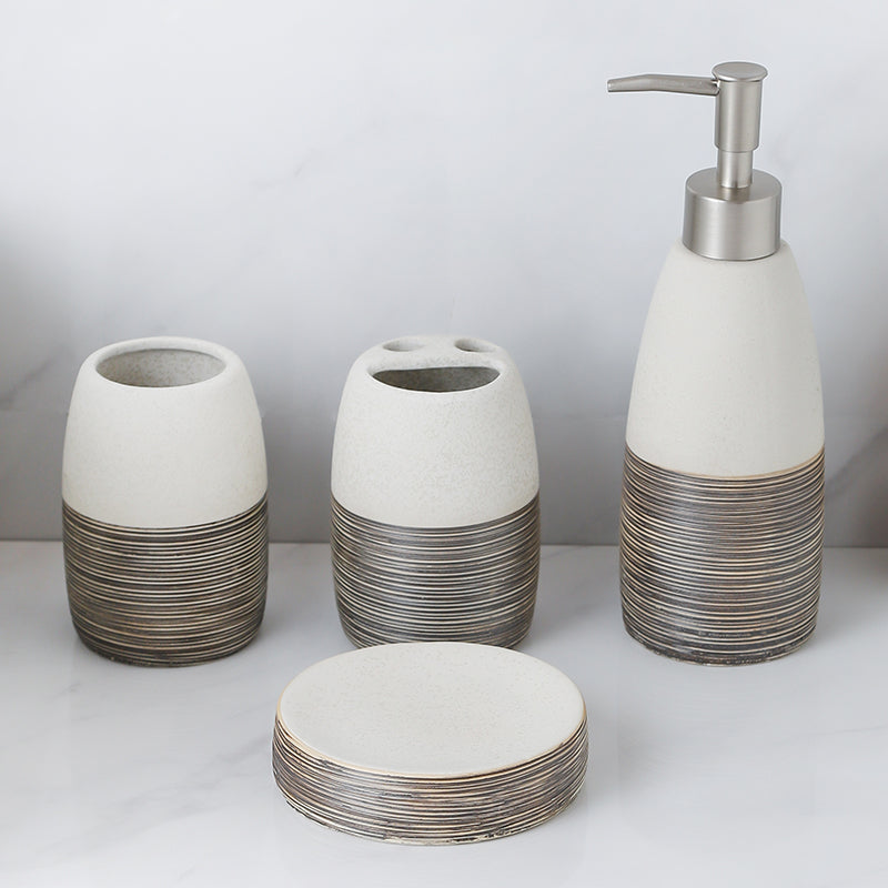 Plain Stripes White and Black 4pc liquid dispenser set