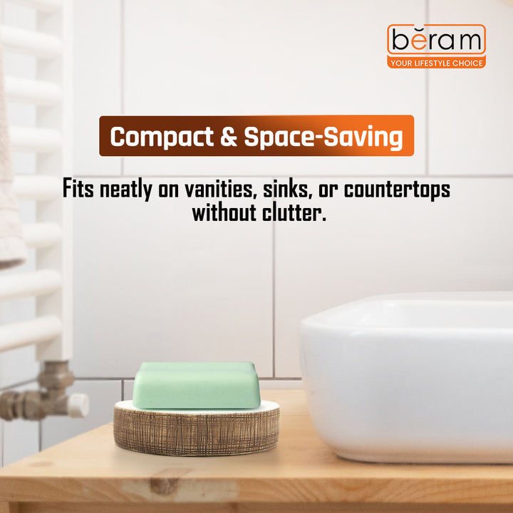 Beram 4PCS Ceramic Bathroom Accessory Set, White &  Brown Textured Set with Lotion Dispenser, Toothbrush Holder, Tumbler, and Soap Dish, Modern Bathroom Countertop Organizer (4PCS Set)