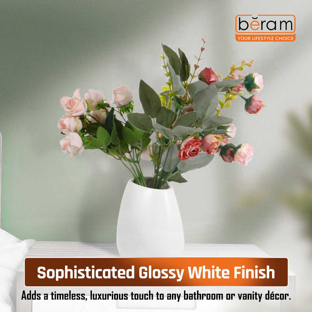 BERAM Bathroom Accessory Set 4pcs Ceramic Plain Pear look Countertop Set with Elegant Glossy Decor Accessories with Liquid Dispenser, 2Bathroom Tumblers & Soap Dish (WHITE) (4 Pcs Set)