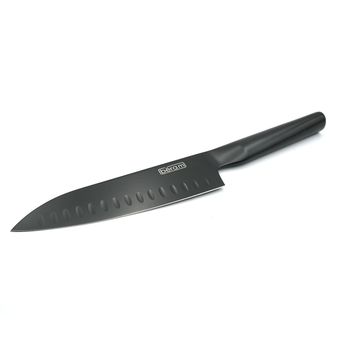 BERAM 7 Inch  Santoku Knife Black Oxide Coated Blade 3CR13 Stainless Steel with SS430 handle Non Stick Scratch Resistant Durable Modern Knife Chopping Slicing Mincing Easy to Clean Cooking Tool
