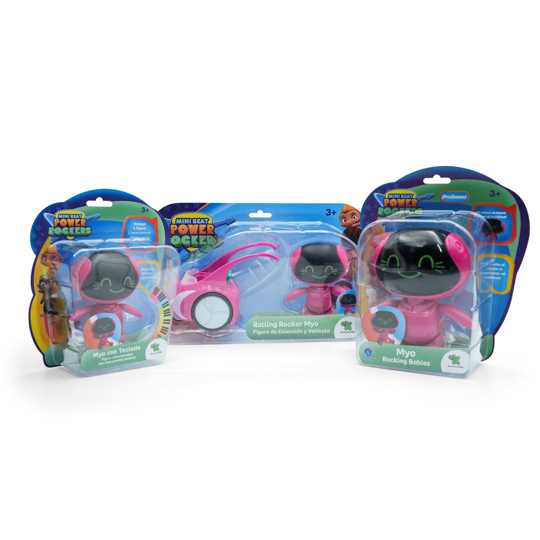 Toy Plus Mini Beat Power Rockers Myo Super Set – 3-Pack: Myo with Keyboard, Rolling Rocker Myo Vehicle Playset & Myo Rocking Babies Sound-Motion Doll – Discovery Kids Musical Robot Baby Figure Collection for Kids Ages 3+