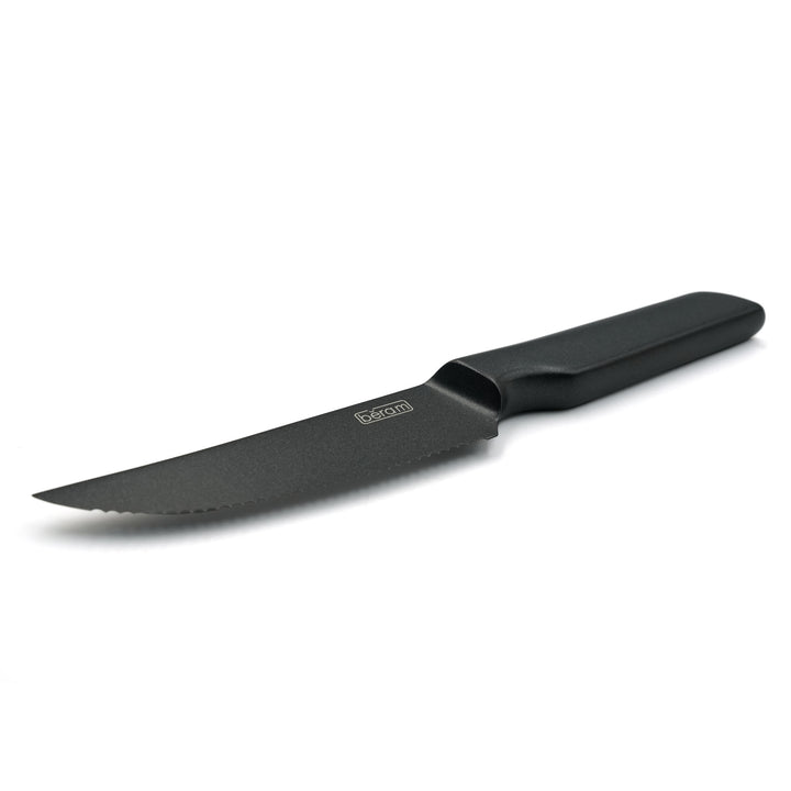 BERAM 4.5 Inch Steak Knife Titanium Black Coated 3CR13Stainless Steel Serrated Blade with SS430 Handle Stylish Durable Sharp Knife for Effortless Slicing Steaks Meats