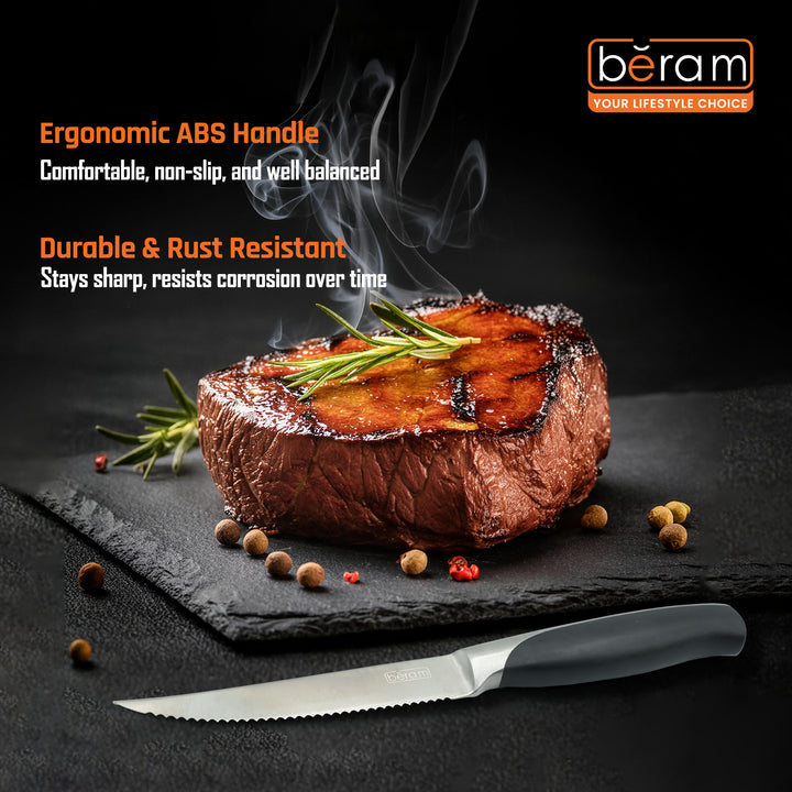 BERAM 4.5 Inch Steak Knife SS430&ABS Handle Stainless Steel Blade Rust Resistant Durable Ergonomic Precision-Cut Edges Effortless Slicing Table Knife for Meat Poultry