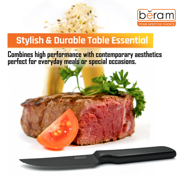 BERAM 4.5 Inch Steak Knife Titanium Black Coated 3CR13Stainless Steel Serrated Blade with SS430 Handle Stylish Durable Sharp Knife for Effortless Slicing Steaks Meats