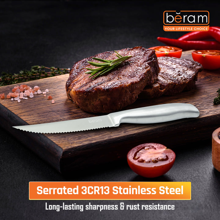 BERAM 4.5 Inch Steak Knife SS Hollow Handle (SS430) Stainless Steel Blade Precision-Cut Edge for Effortless Meat Slicing Ergonomic Durable Table Knife for Steak and Poultry