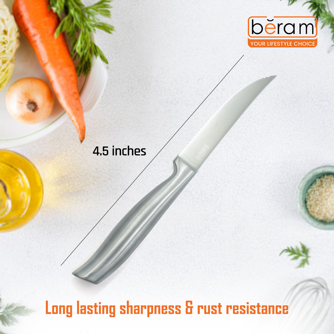 BERAM 4.5 Inch Steak Knife SS Hollow Handle (SS430) Stainless Steel Blade Precision-Cut Edge for Effortless Meat Slicing Ergonomic Durable Table Knife for Steak and Poultry